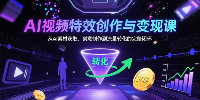 AI视频特效创作与变现课：从AI素材获取、创意制作到流量转化的完整闭环-御文网