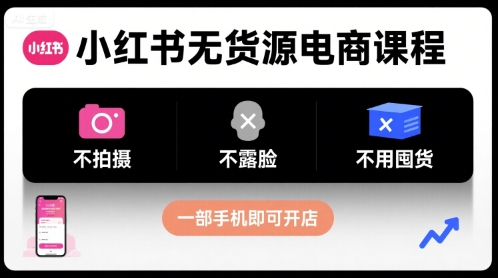 小红书无货源电商课程，不拍摄不露脸不用囤货，一部手机即可开店-御文网