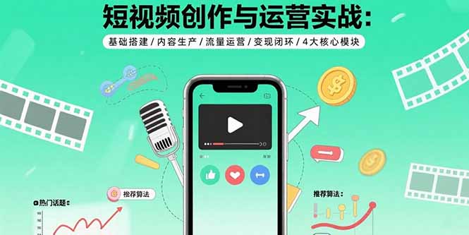 短视频创作与运营实战:基础搭建/内容生产/流量运营/变现闭环/4大核心模块-御文网