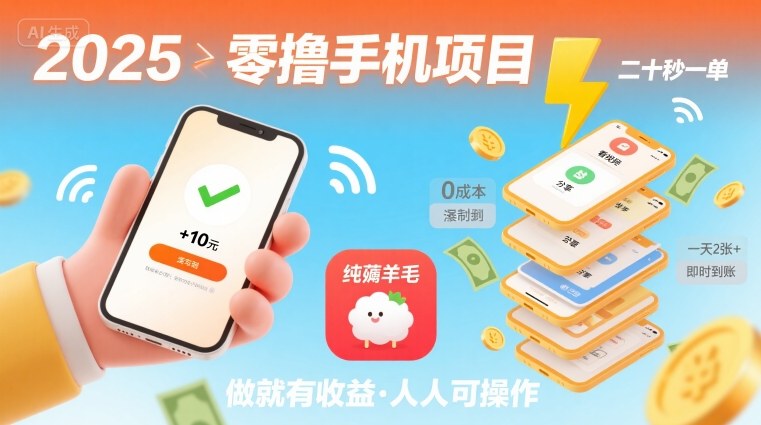 2025年零撸手机项目，二十秒一单，纯薅羊毛 一天2张+做就有-御文网
