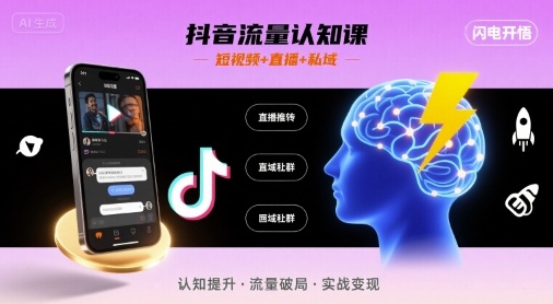 抖音流量认知课，短视频+直播+私域，认知提升，闪电开悟-御文网
