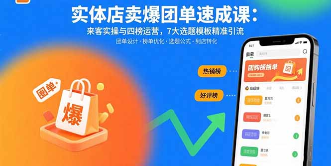 实体店卖爆团单速成课:来客实操与四榜运营,7大选题模板精准引流-御文网