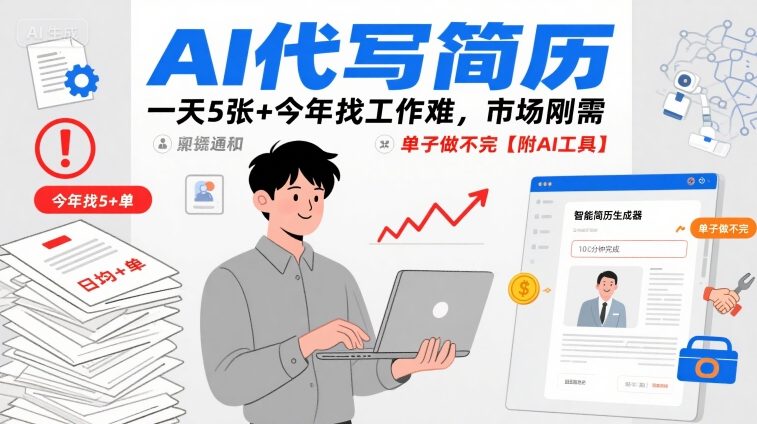 AI代写简历,一天5张+今年找工作难,市场刚需,单子做不完【附AI工具】-御文网