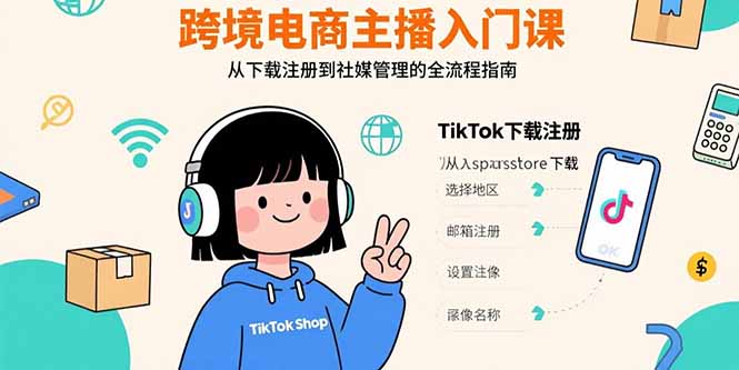 跨境电商主播入门课，TikTok下载注册，支付工具配置，社媒账号管理全流程-御文网