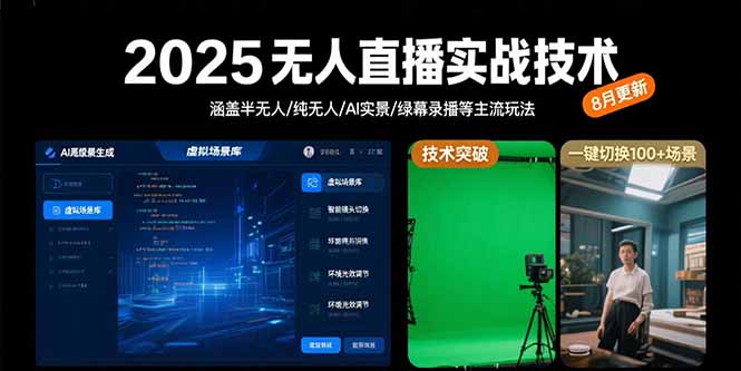 2025无人直播实战技术-8月，涵盖半无人/纯无人/AI实景/绿幕录播等主流玩法-御文网