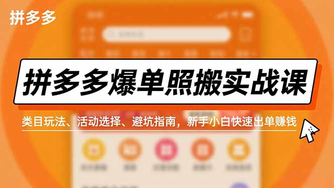 拼多多爆单照搬实战课，类目玩法、活动选择、避坑指南，新手小白快速出单赚钱-御文网