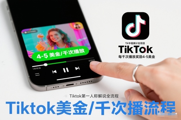 TK中视频计划项目，Tiktok第一人称解说流程，每干次播放奖励4-5美金-御文网