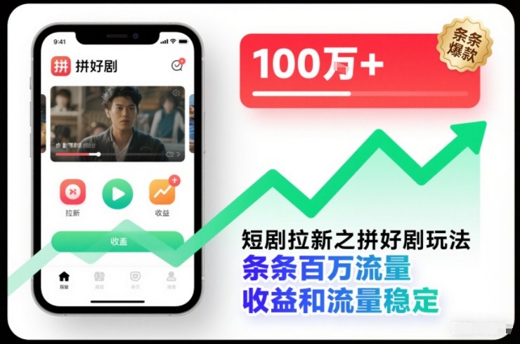 短剧拉新之拼好剧玩法，条条百万流量，收益和流量稳定-御文网