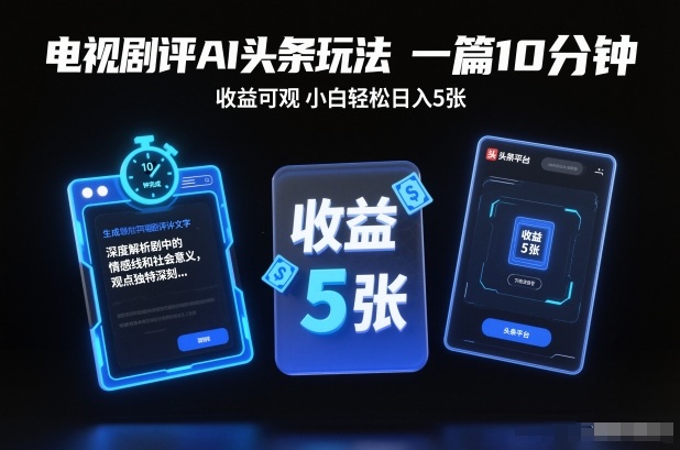 电视剧评AI头条玩法，一篇10分钟，收益可观，小白轻松日入5张+【独家】-御文网