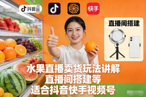 水果直播卖货玩法讲解、直播间搭建等，适合抖音快手视频号-御文网