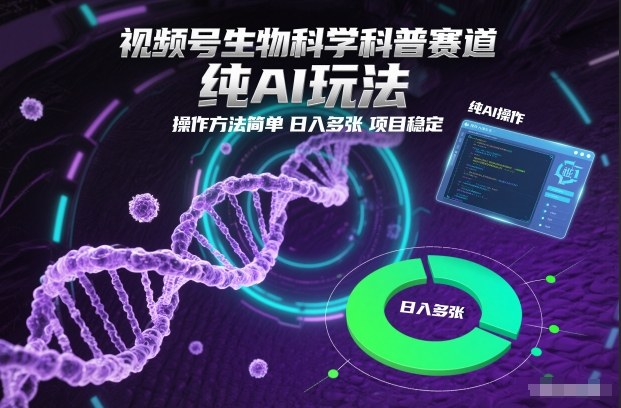 视频号生物科学科普赛道，纯AI玩法，操作方法简单，日入多张，项目稳定-御文网