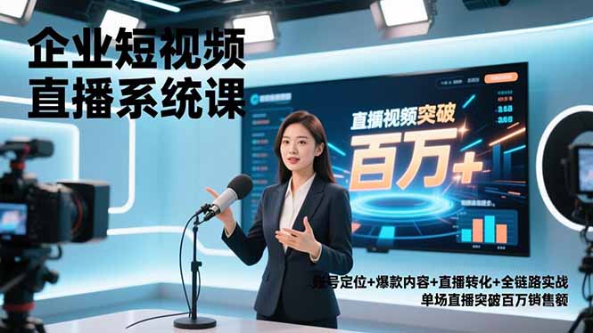 企业短视频直播系统课，账号定位+爆款内容+直播转化+全链路实战，单场直播突破百万销售额-御文网