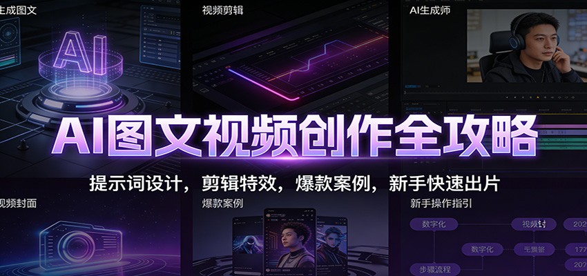 AI图文视频创作全攻略：提示词设计，剪辑特效，爆款案例，新手快速出片-御文网