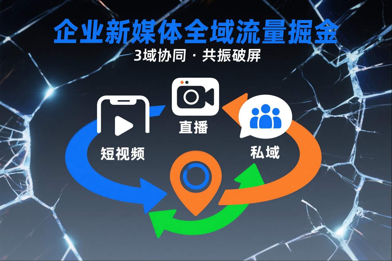 短视频全域商业模式，企业新媒体全域流量掘金，3域协同，共振破屏，短视频-直播-私域-地域-御文网