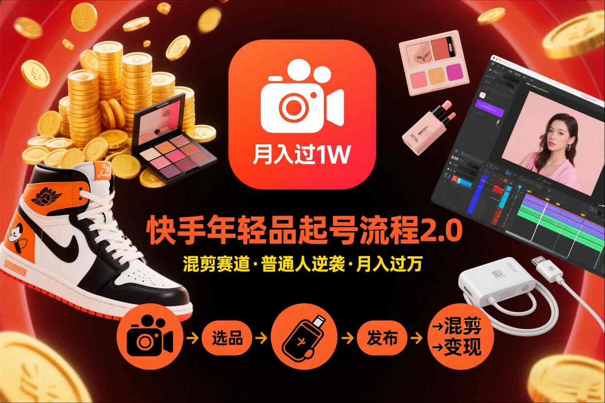 快手短视频带货年轻品起号流程2.0，快手年轻品混剪赛道，普通人也能月入过1W-御文网