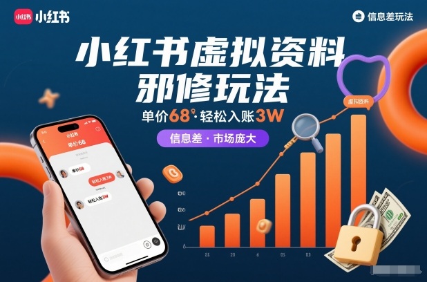 小红书虚拟资料邪修玩法，单价68，轻松入账3W，信息差玩法，市场庞大-御文网