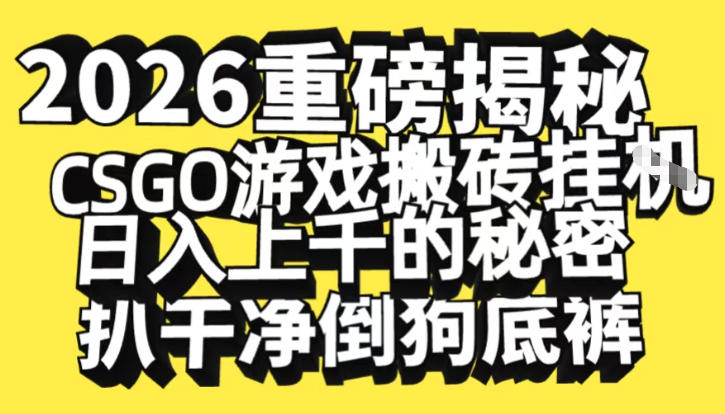 2026开年重磅解密，CSGO游戏搬砖挂G日入1k+的秘密，把倒狗的底裤扒干【揭秘】-御文网