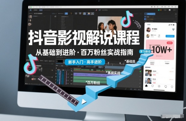 抖音百万粉丝影视解说课程，基础到进阶课，适合新手和进阶学习-御文网