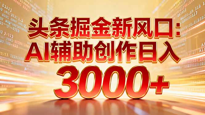 头条掘金新风口：AI辅助创作日入3000+，矩阵玩法当天启动隔天见效-御文网
