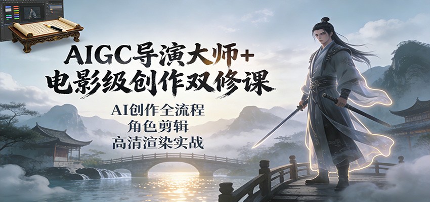AIGC导演大师+电影级创作双修课：AI创作全流程、角色剪辑、高清渲染实战-御文网