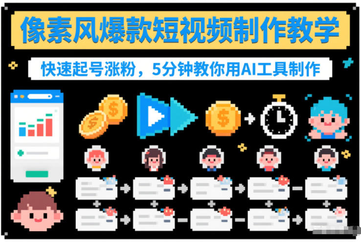 像素风爆款短视频制作教学，快速起号涨粉，5分钟教你用AI工具制作-御文网