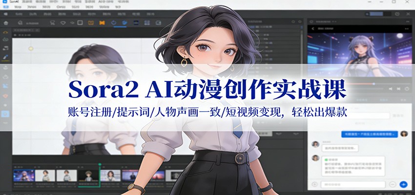 Sora2 AI动漫创作实战课：账号注册/提示词/人物声画一致/短视频变现，轻松出爆款-御文网