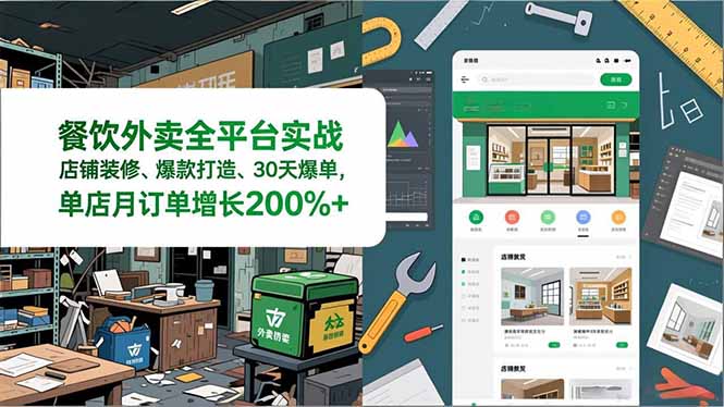 餐饮外卖全平台实战，店铺装修、爆款打造、30天爆单，手把手教学，单店月订单增长200%+-御文网