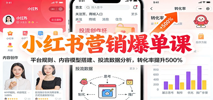 小红书营销爆单课：平台规则、内容模型搭建、投流数据分析，转化率提升500%-御文网