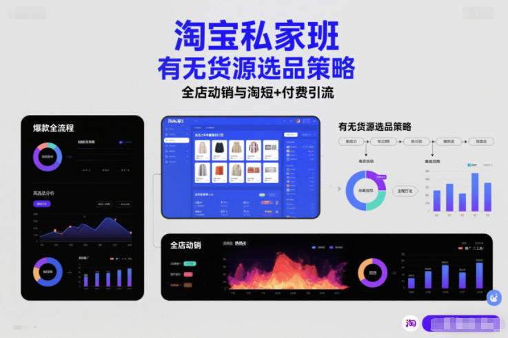 淘宝私家班，有无货源选品策略，高成功率爆款全流程打法，全店动销与淘短+付费引流(更新2026)-御文网