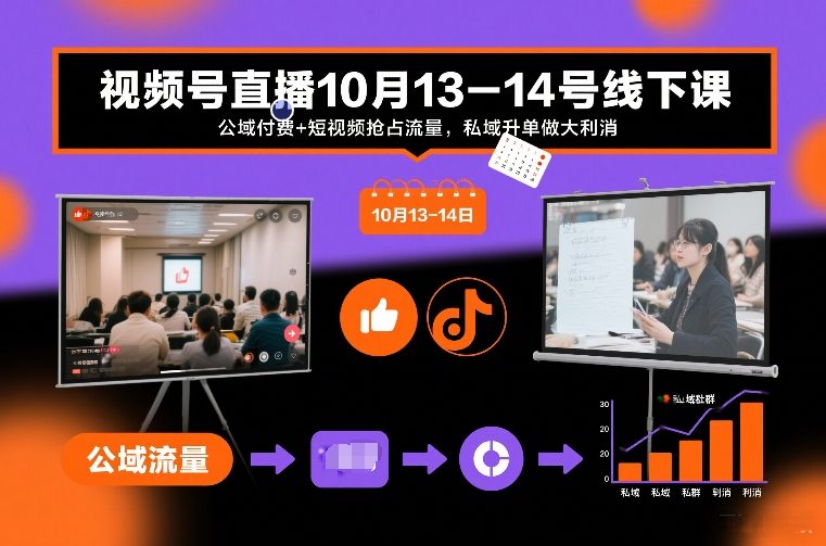 视频号直播10月13-14号线下课，公域付费+短视频抢占流量，私域升单做大利消-御文网