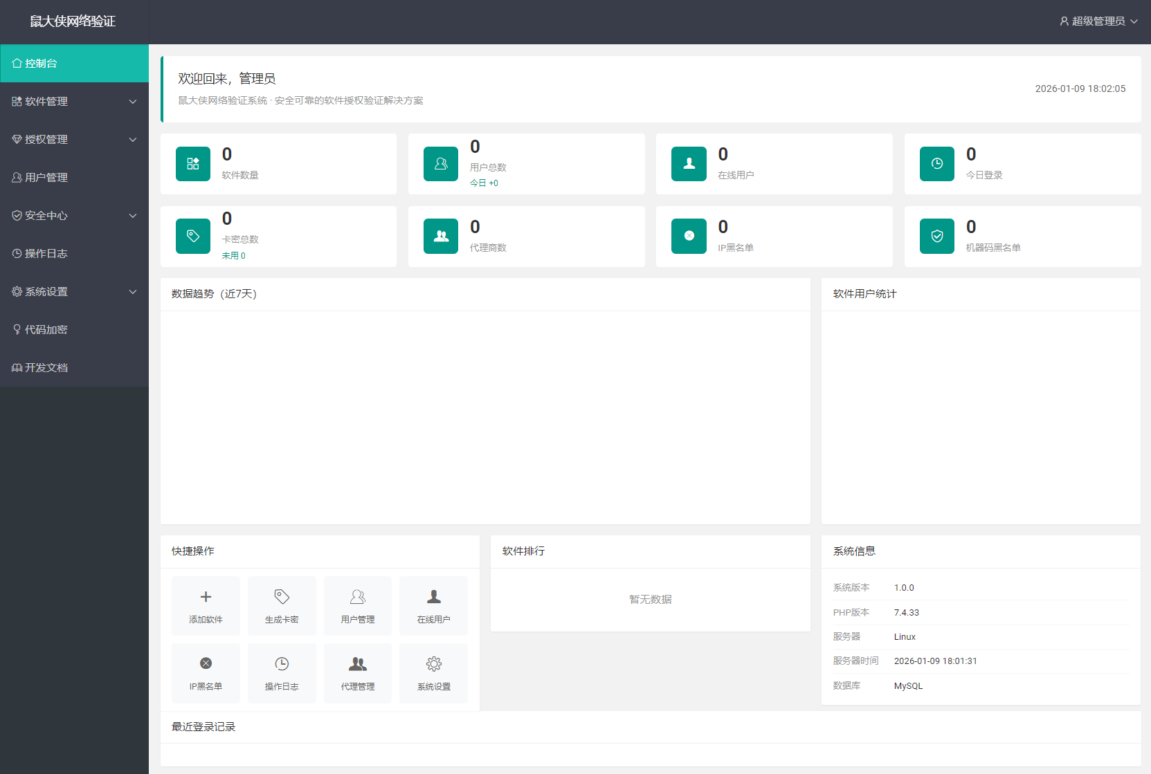 鼠大侠网络验证系统源码 一机一码授权验证 全开源-御文网