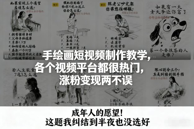 手绘画短视频制作教学，各个视频平台都很热门，涨粉变现两不误-御文网