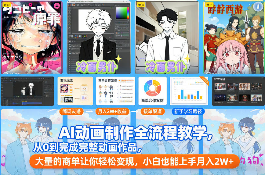 AI动画制作全流程教学，从0到完成完整动画作品，大量的商单让你轻松变现，小白也能上手月入2W+-御文网