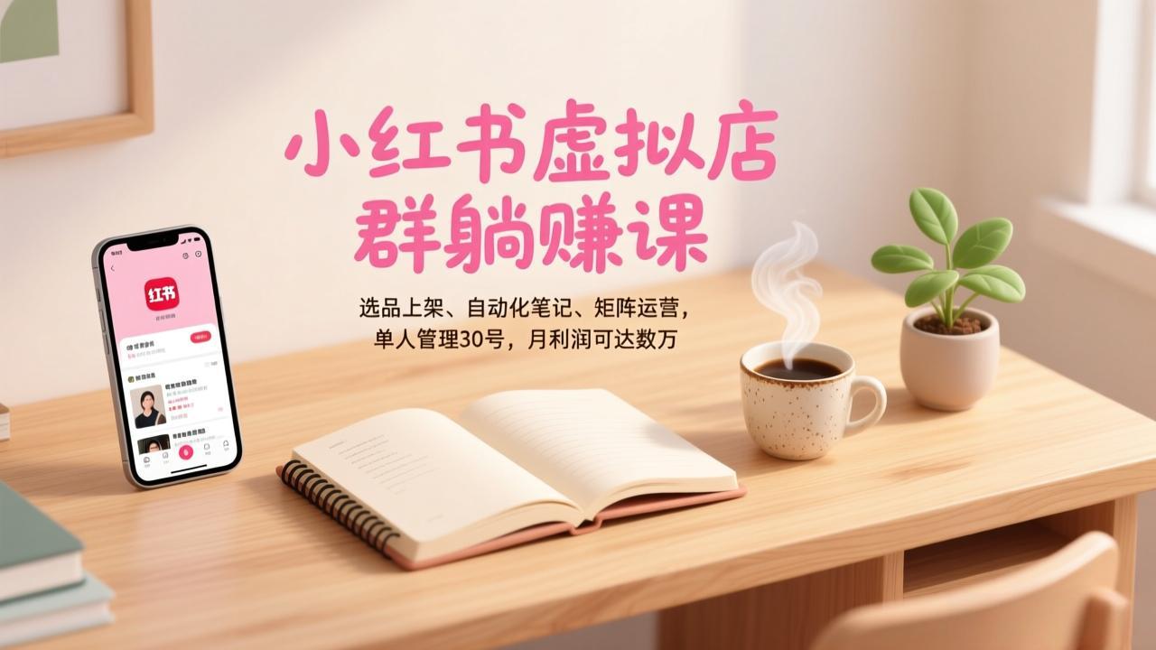 小红书虚拟店群躺赚课，选品上架、自动化笔记、矩阵运营，单人管理30号，月利润可达数万-御文网