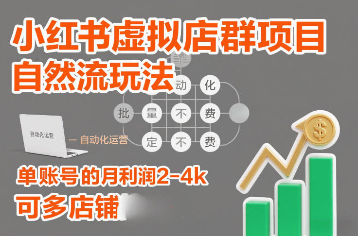 小红书虚拟店群项目，自然流玩法，批量自动化，稳定不费号，单账号的月利润2-4k，可多店矩阵-御文网