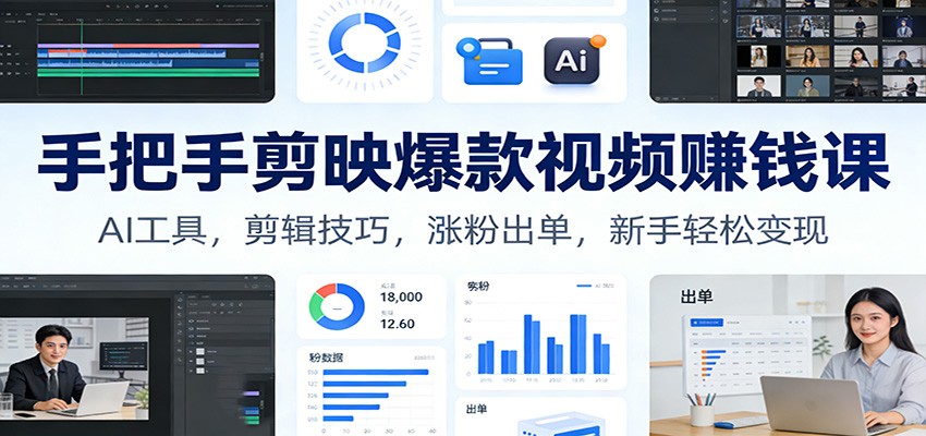 手把手剪映爆款视频赚钱课：AI工具，剪辑技巧，涨粉出单，新手轻松变现-御文网