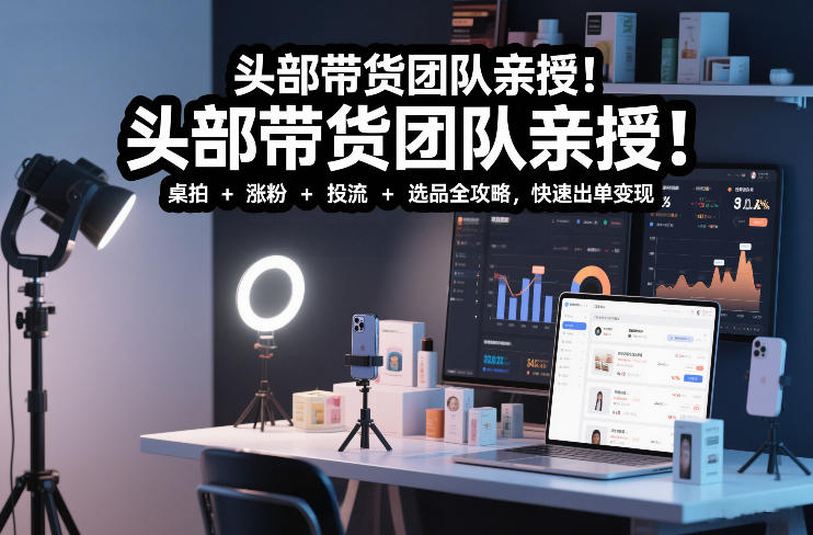 头部带货团队亲授！专业短视频实拍带货课：桌拍+涨粉+投流+选品全攻略，快速出单变现，月入2w+-御文网