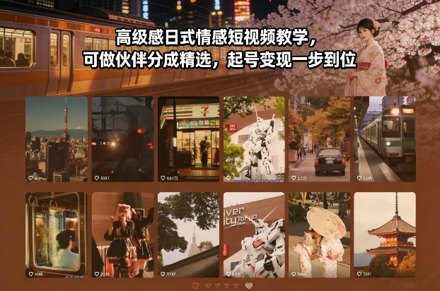 高级感日式情感短视频教学，可做伙伴分成精选，起号变现一步到位-御文网