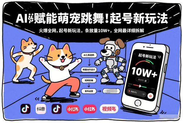 AI赋能萌宠跳舞，火爆全网，起号新玩法，条条播放量10W+，全网最详细拆解-御文网