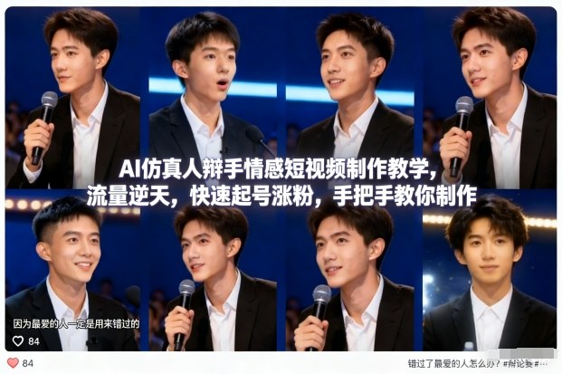 AI仿真人辩手情感短视频制作教学，流量逆天，快速起号涨粉，手把手教你制作-御文网