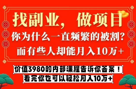 价值3980的网创内部课程，告诉你互联网创业月入10个W的秘密【揭秘】-御文网