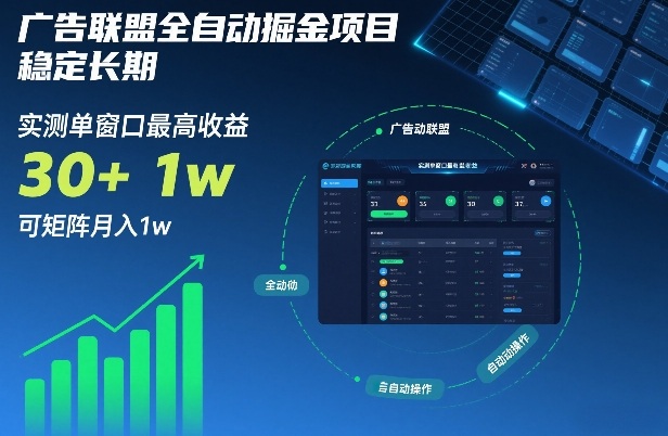 广告联盟全自动掘金项目，稳定长期，实测单窗口最高收益30+，可矩阵月入1w+【揭秘】-御文网