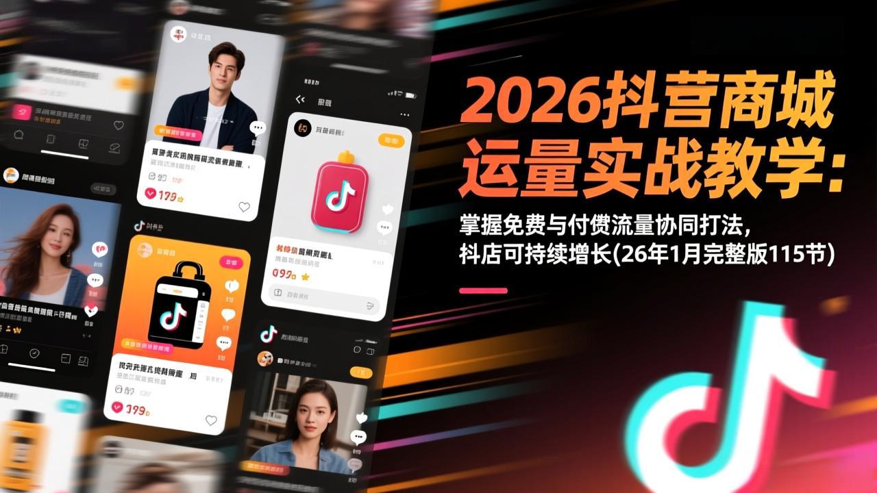 2026抖音商城运营实战教学：掌握免费与付费流量协同打法，抖店可持续增长(26年1月完整版115节-御文网