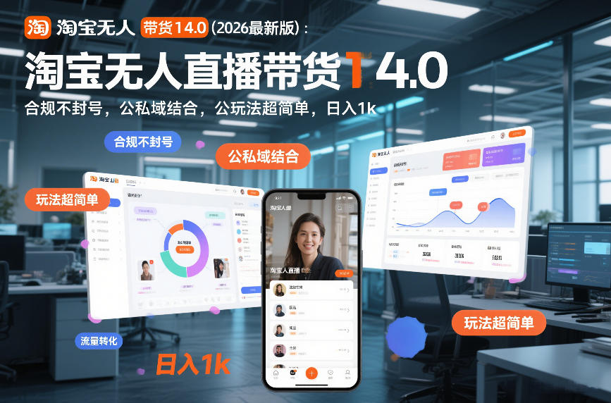 淘宝无人直播带货14.0(2026最新版)：合规不封号，公私域结合，玩法超简单，日入1k+【揭秘】-御文网