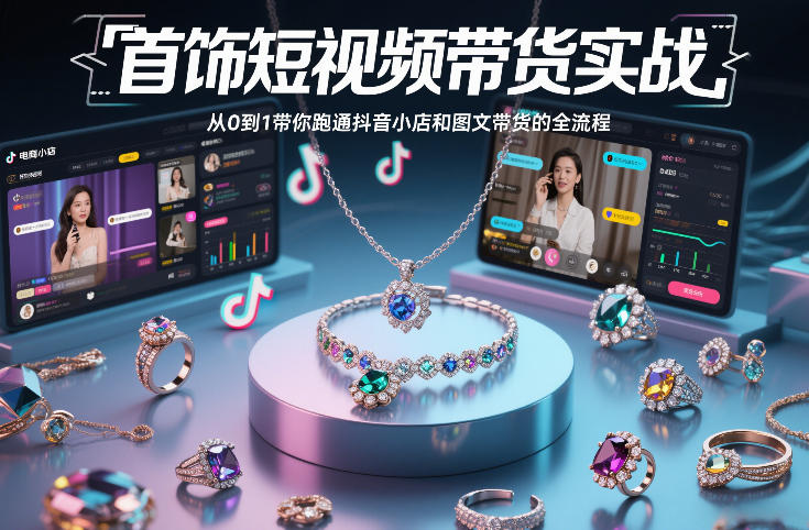 首饰短视频带货实战，从0到1带你跑通抖音小店和图文带货的全流程-御文网