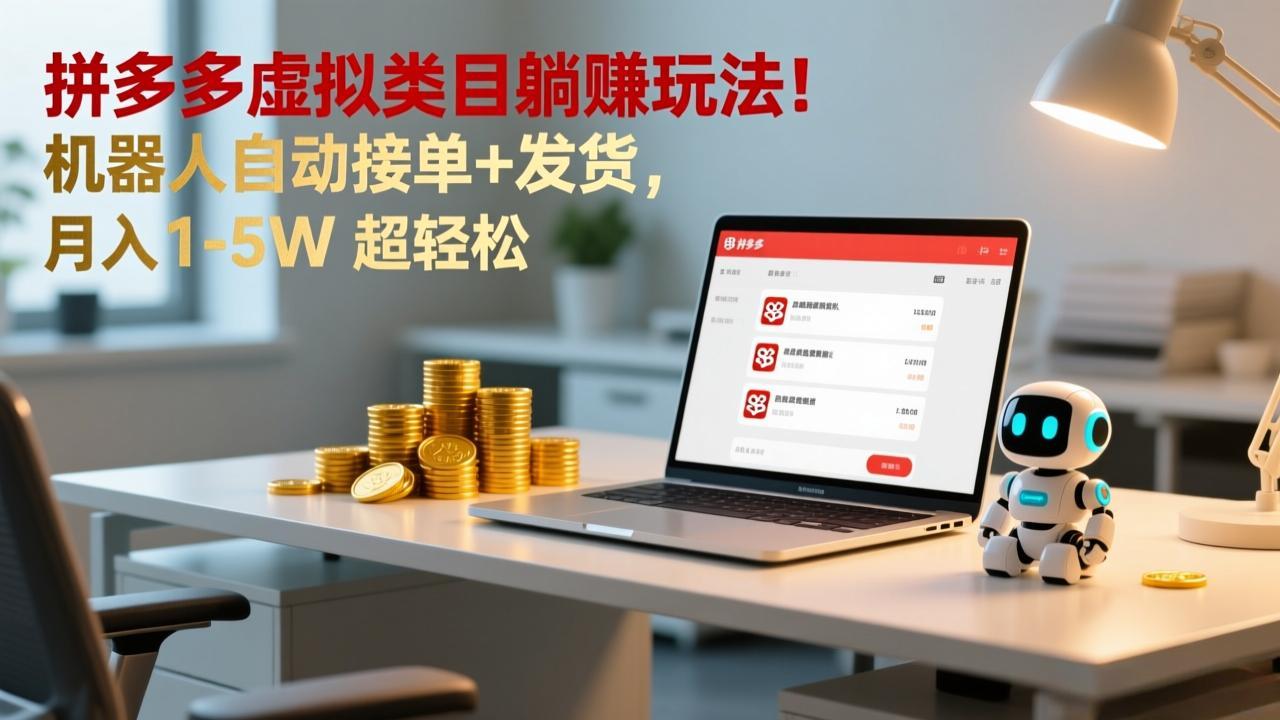多多虚拟类目躺赚玩法！机器人自动接单+发货，月入 1-5W 超轻松-御文网