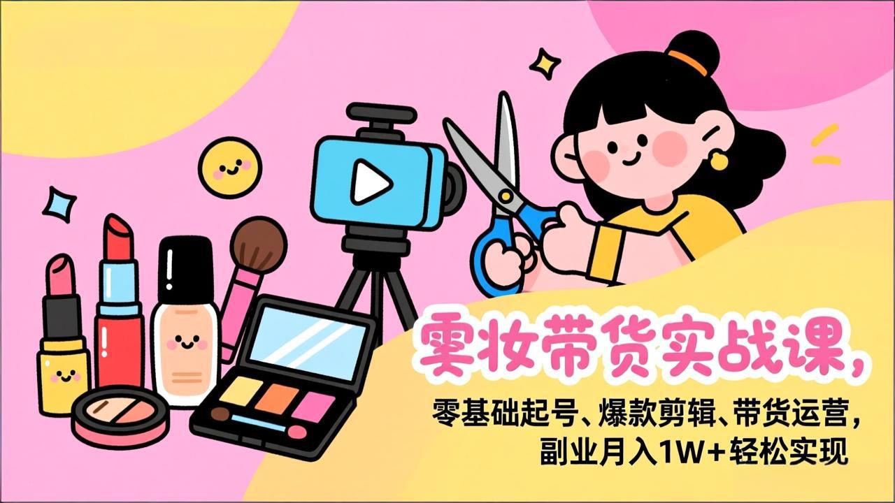 美妆带货实战课，零基础起号、爆款剪辑、带货运营，副业月入1W+轻松实现-御文网
