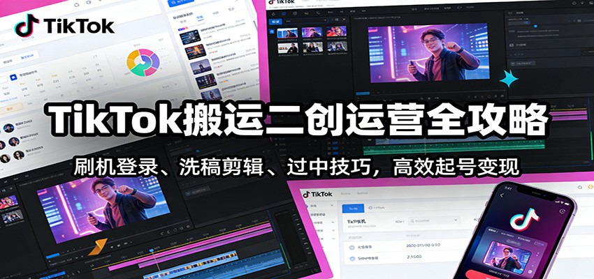 TikTok搬运二创运营全攻略：刷机登录、洗稿剪辑 、过中技巧，高效起号变现-御文网