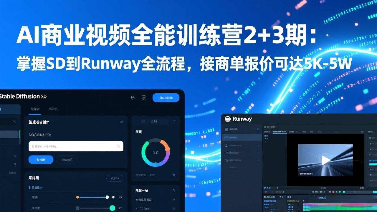 AI商业视频全能训练营2+3期：掌握SD到Runway全流程，接商单报价可达5K-5W-御文网