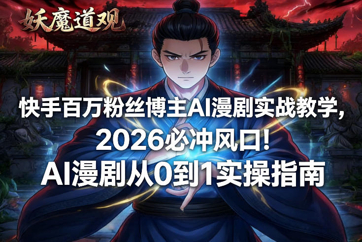 快手百万粉丝博主AI漫剧实战教学，2026必冲风口！AI漫剧从0到1实操指南-御文网